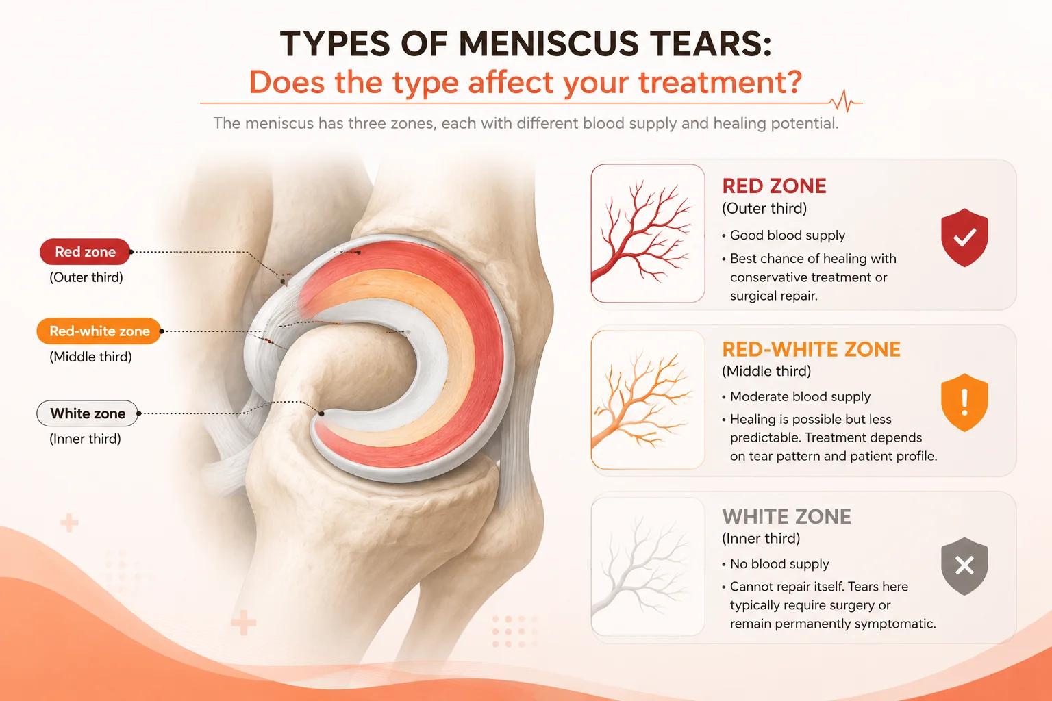 Types of meniscus tears: red zone, red-white zone, and white zone healing potential at Medinity Hospital