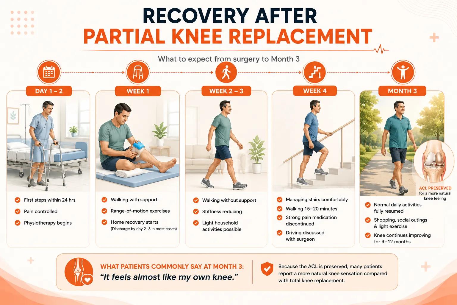 Recovery timeline for partial knee replacement at Medinity Hospital Lucknow