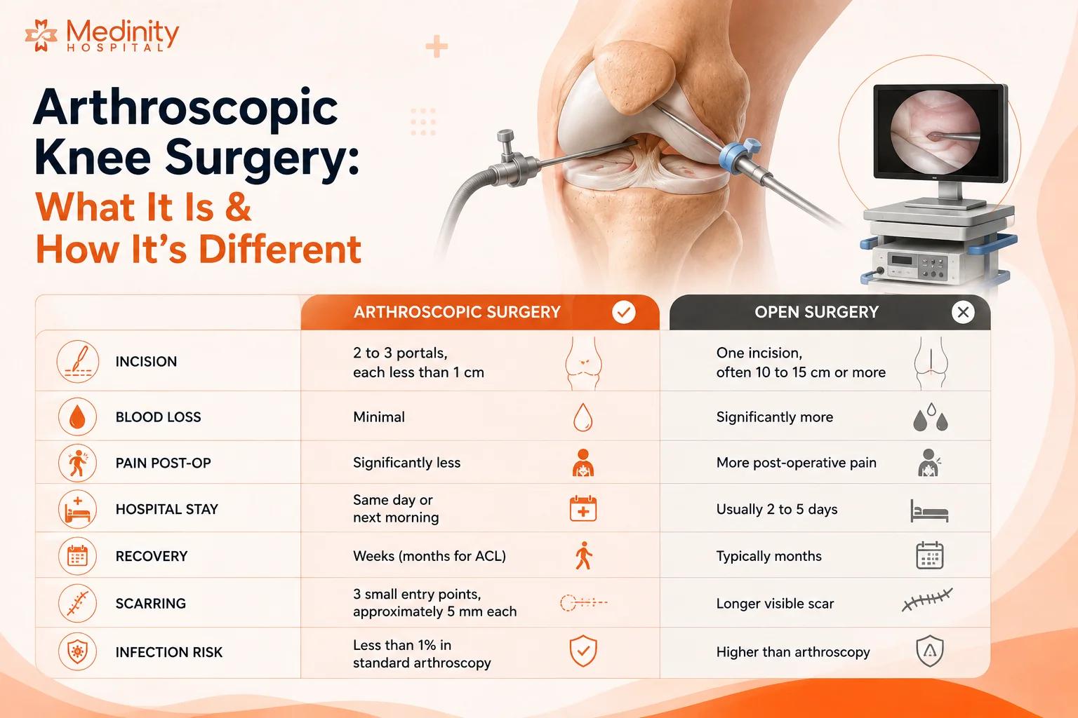 Arthroscopic knee surgery procedure performed by Dr R.P. Singh at Medinity Hospital Lucknow