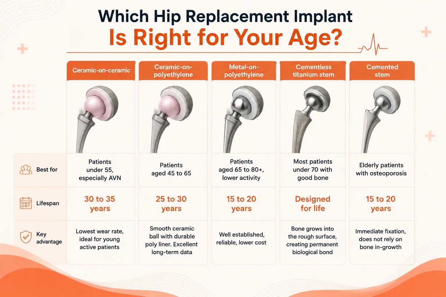 Hip replacement implant types comparison by age Medinity Hospital Lucknow