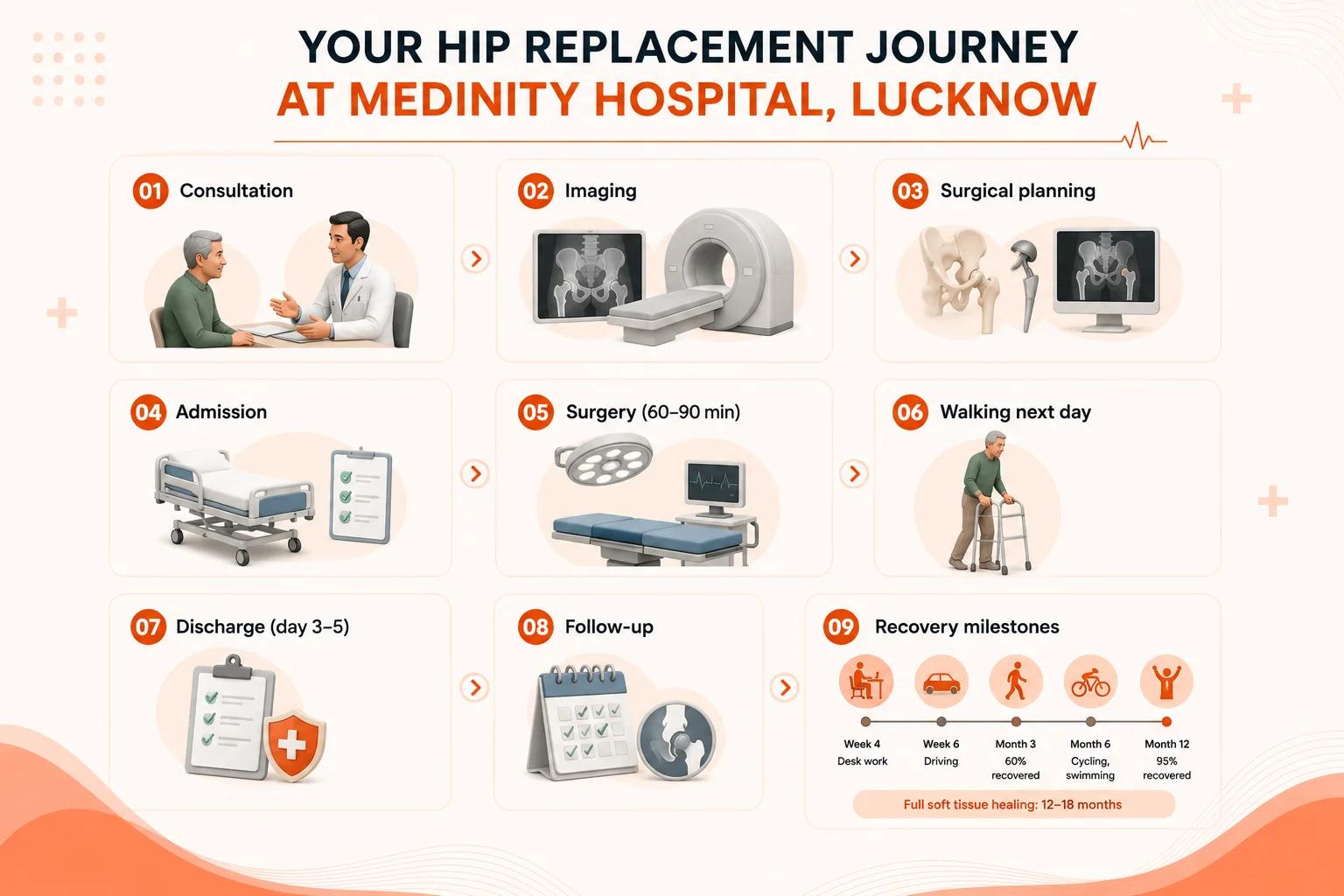 Hip replacement patient journey at Medinity Hospital Lucknow step by step