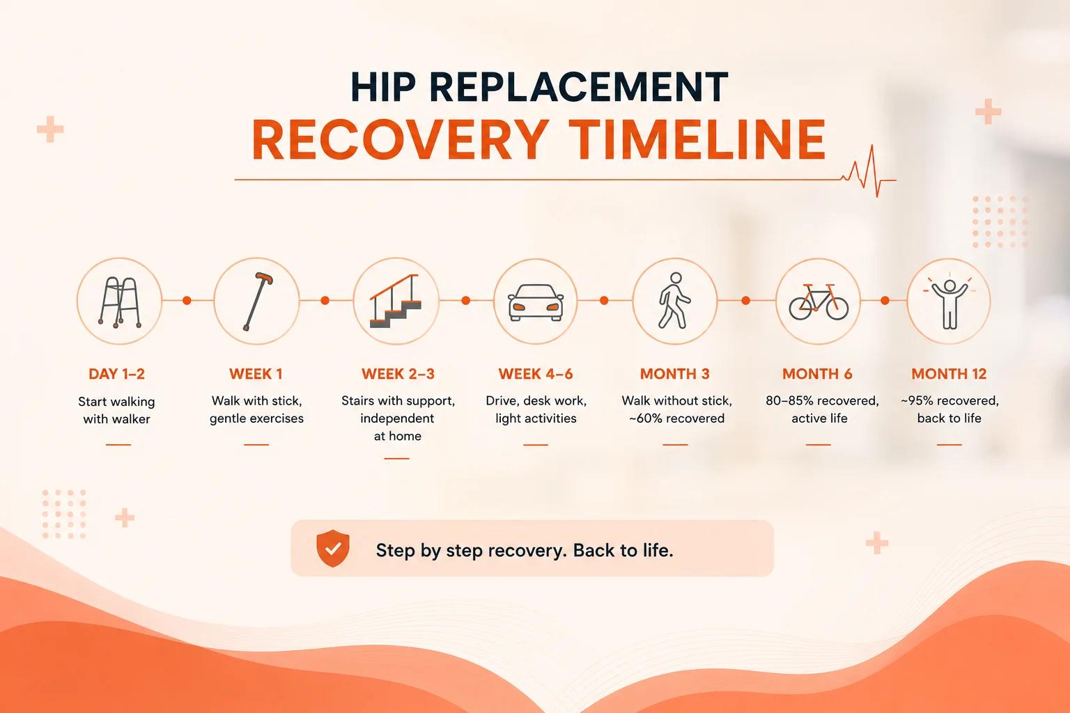 Hip replacement recovery timeline Medinity Hospital Lucknow