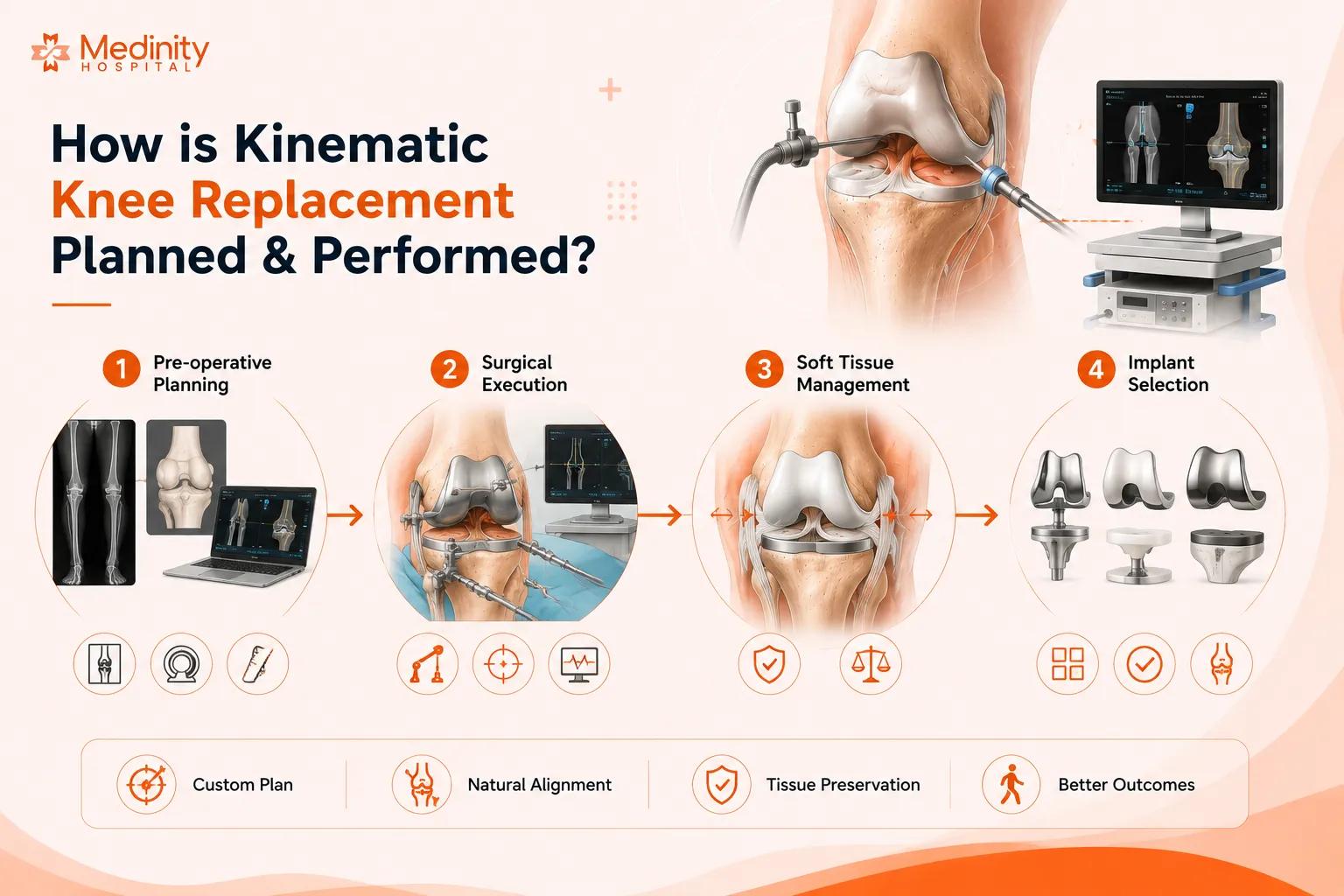 Clinical decision flow for kinematic knee replacement Medinity Hospital Lucknow